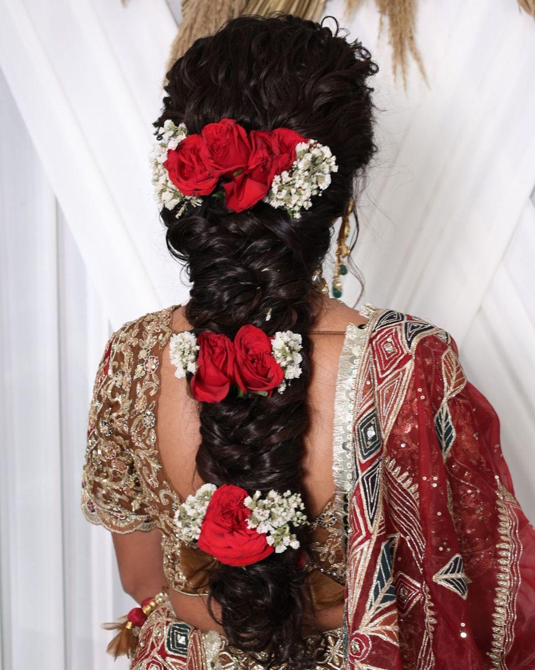 RED Flowers PEARLS Veni Indian Hair piece | Hair Bun, Juda, Bridal Par –  Classical Dance Jewelry