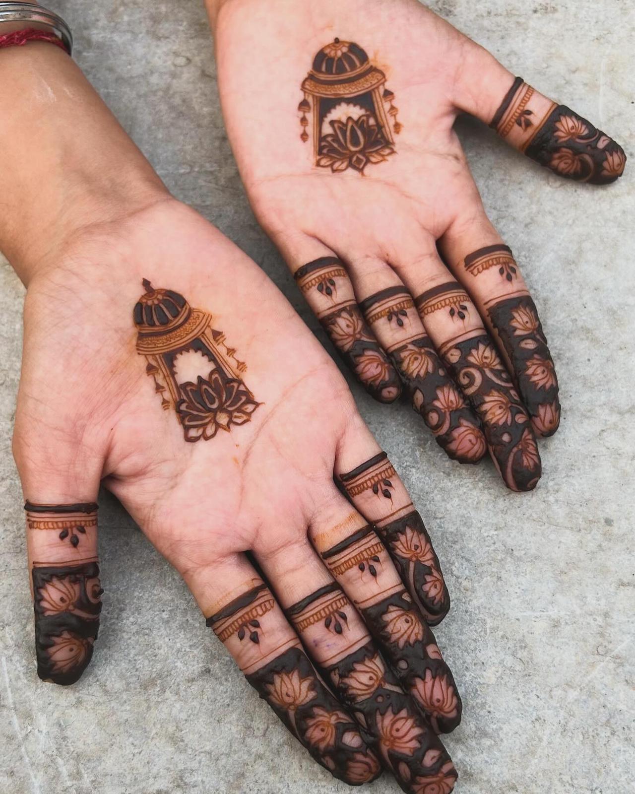Simple Lotus Flower Design for Finger Mehndi