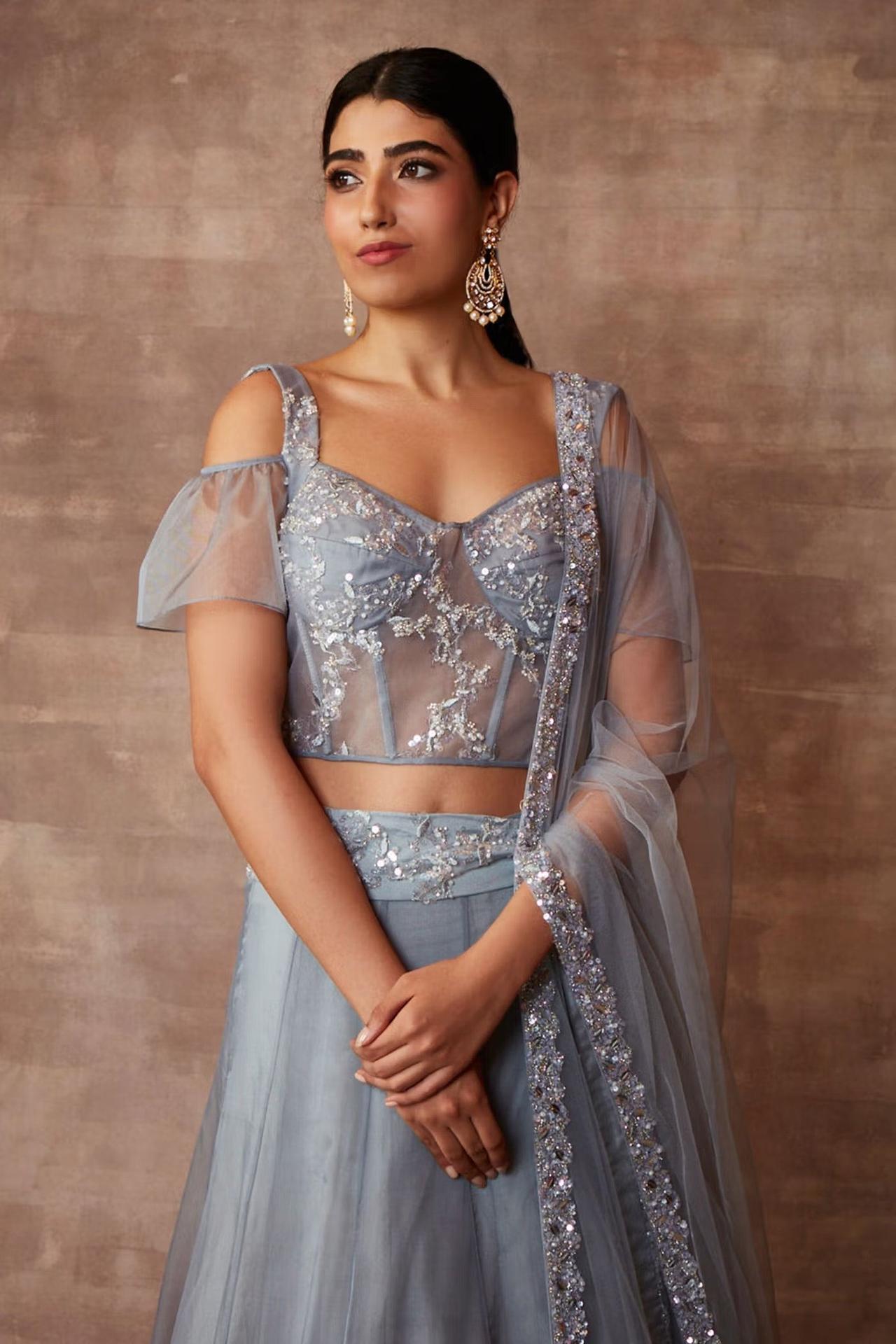 Royal Blue and Gold Embroidered Off Shoulder Lehenga | Trendy blouse  designs, Stylish blouse design, Saree blouse designs latest