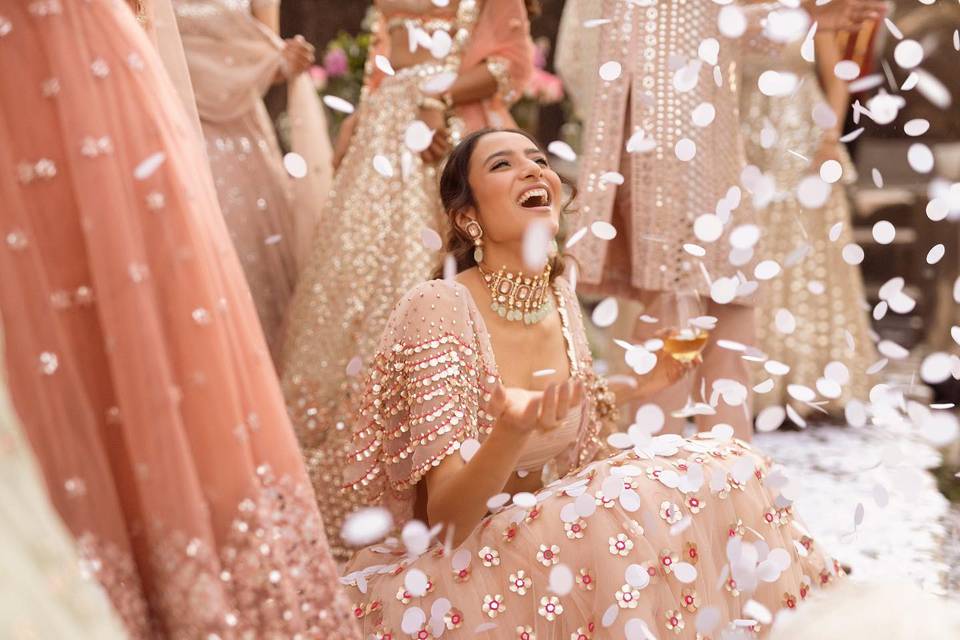 Mirror Work Lehenga in White - Indian Dresses