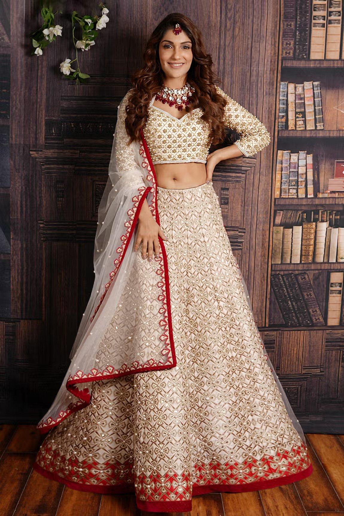 Buy Vajiba Women Red, White Self Design Net Semi Stitched Lehenga Choli  Online at Best Prices in India - JioMart.
