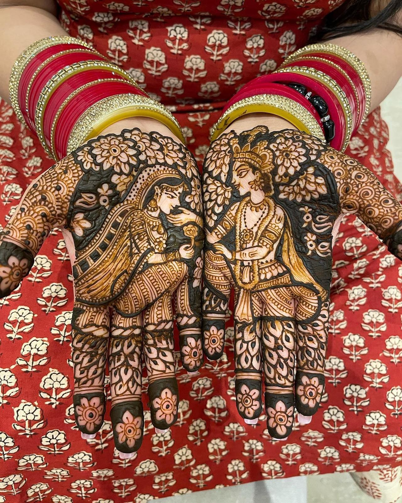 Radha Krishan Half and Half Mehndi Design