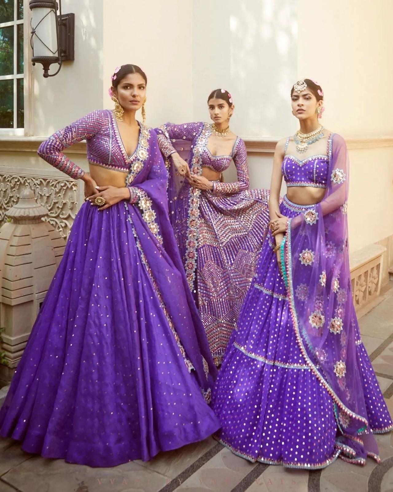 Dark Purple Sangeet Special Mirror Worked Lehenga Choli - WHITE FIRE -  3822633