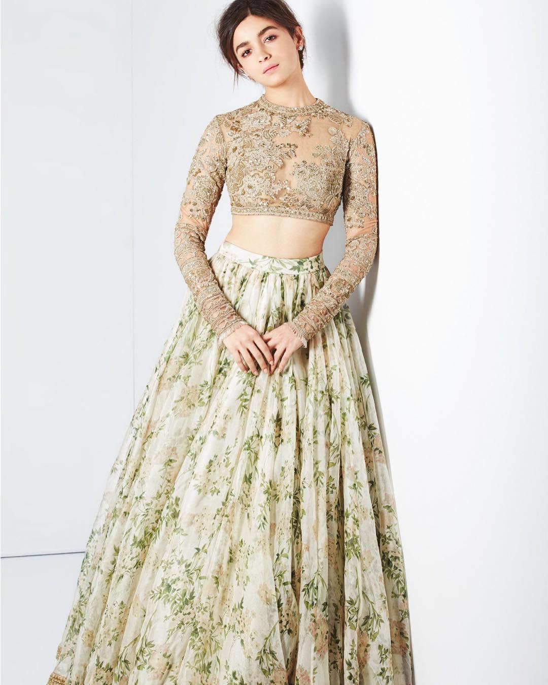 Alia Bhatt in Designer Lime Green Lehenga by Sabyasachi at Sonam Kapoo –  Lady India