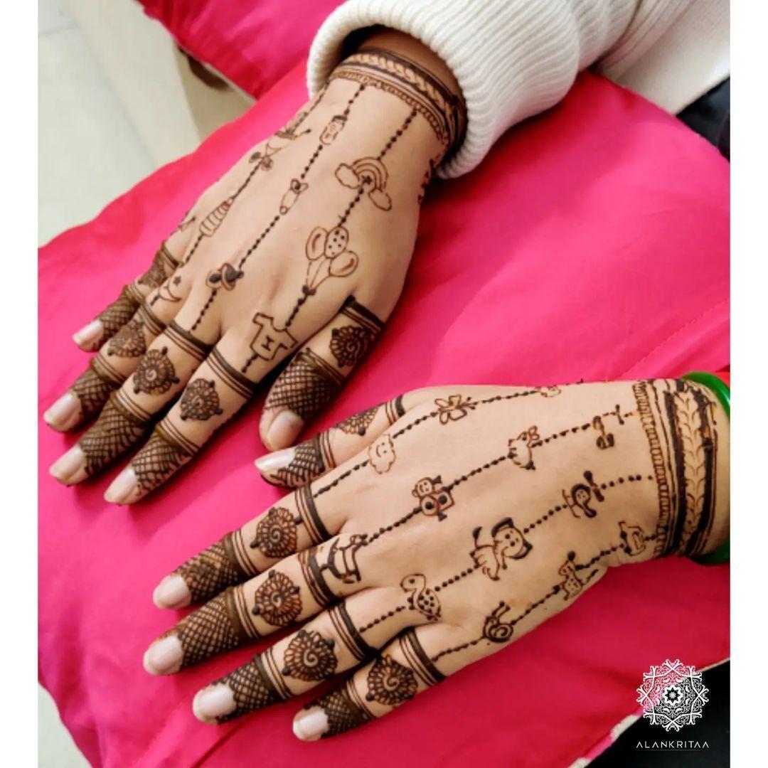 Heritage Mehndi - Rajasthani style Bail Mehndi Design. This design gives  heavier look as compared to other simple bail designs. This design is  suitable for occasions like Gangaur, Teej, Karwa Chauth, etc. #