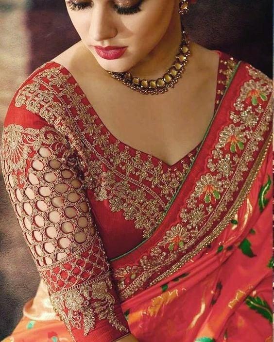 Heavy bridal blouse by Hyderabadi designer  Embroidery blouse designs,  Bridal blouse designs, Wedding saree blouse designs