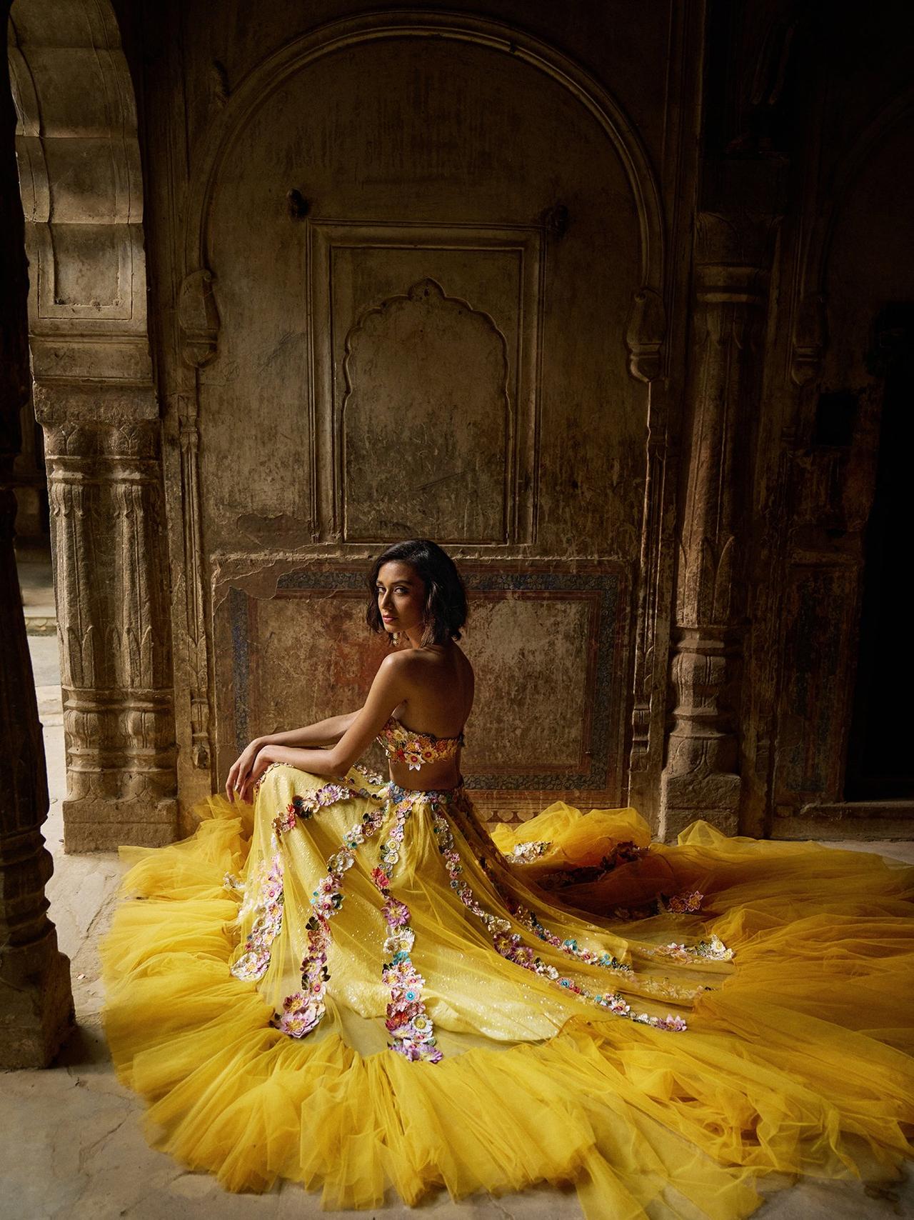 Yellow Indo Western Outfits Indian Haldi Gharara Crop Top Shrug Lehenga  Ready2wear Peplum Lehenga Engagement Cocktail Dress for Women Girls - Etsy