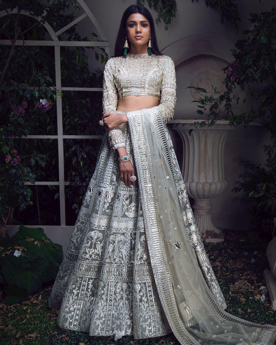 Pinkish Peach Lucknowi Lehenga And Crop Top With Bell Sleeves And Elaborate  Collar Online - Kalki Fashion | Lehenga crop top, Kids blouse designs,  Clothes design