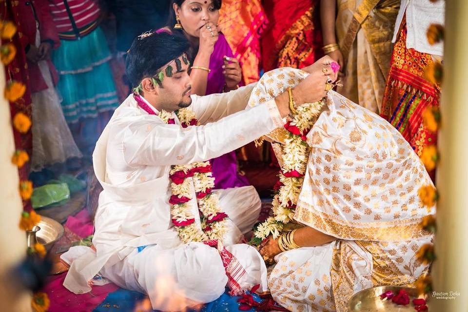 Assamese Bride, folded hands, wedding costume, marriage dress, India - MR  Stock Photo - Alamy