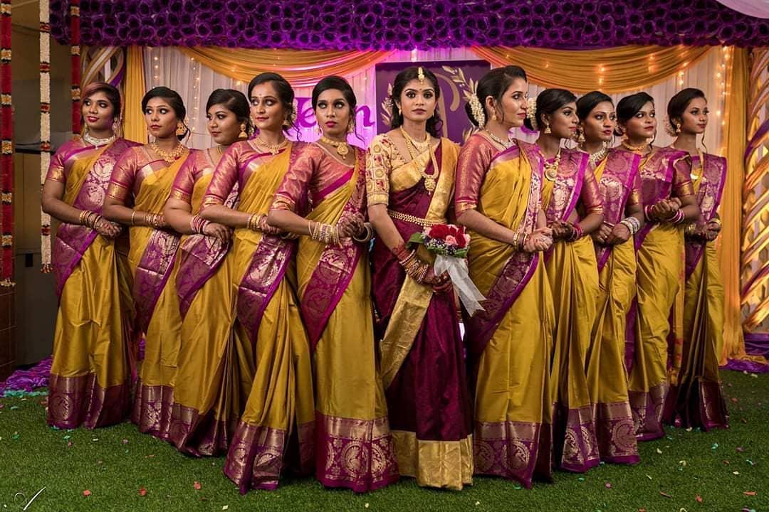 Bridesmaid Sarees for the Upcoming Wedding Season | Bridesmaid photoshoot,  Bridesmaid saree, Indian wedding bridesmaids