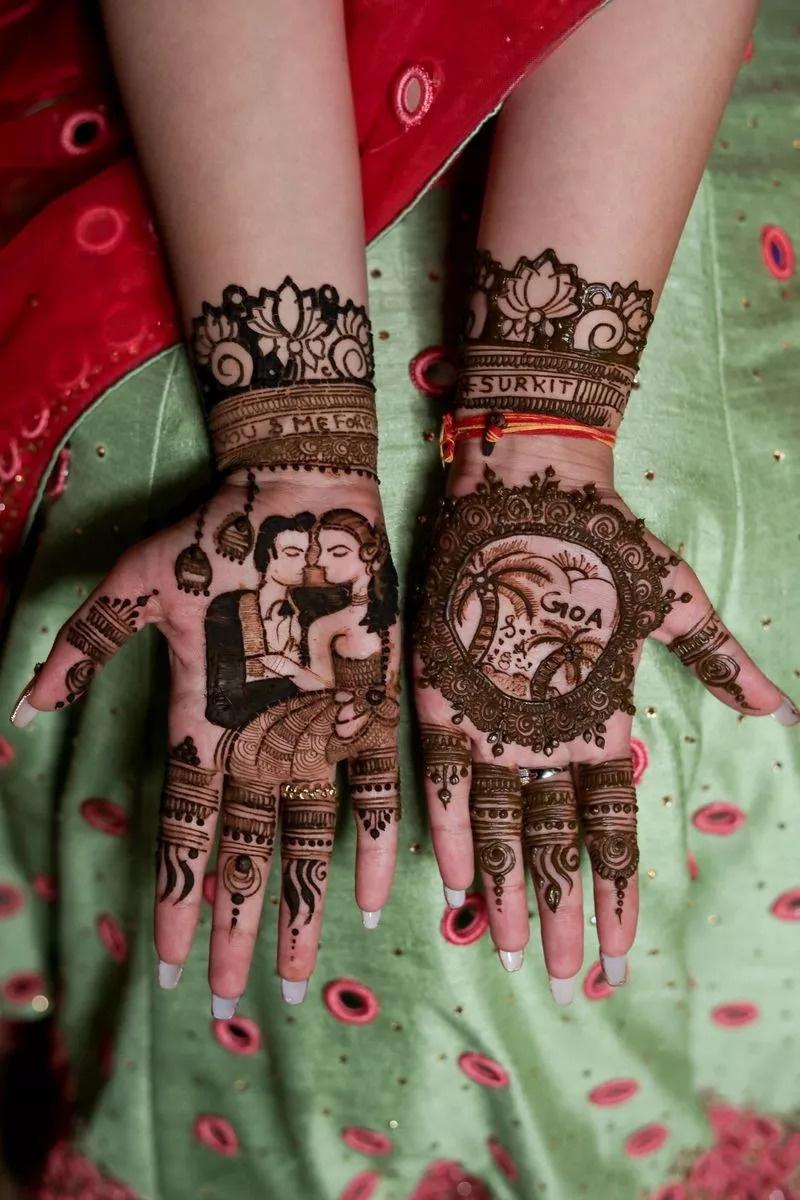 mehandi design in girl hand in bridal marriage party. indian traditional  marriage ceromany Stock Photo - Alamy