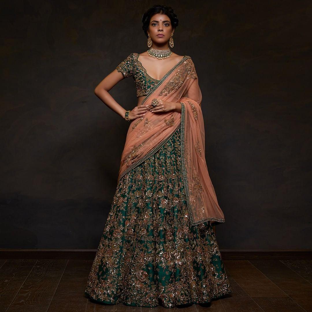 Buy Bridal Emerald Green Cynara Lehenga Online from Anita Dongre