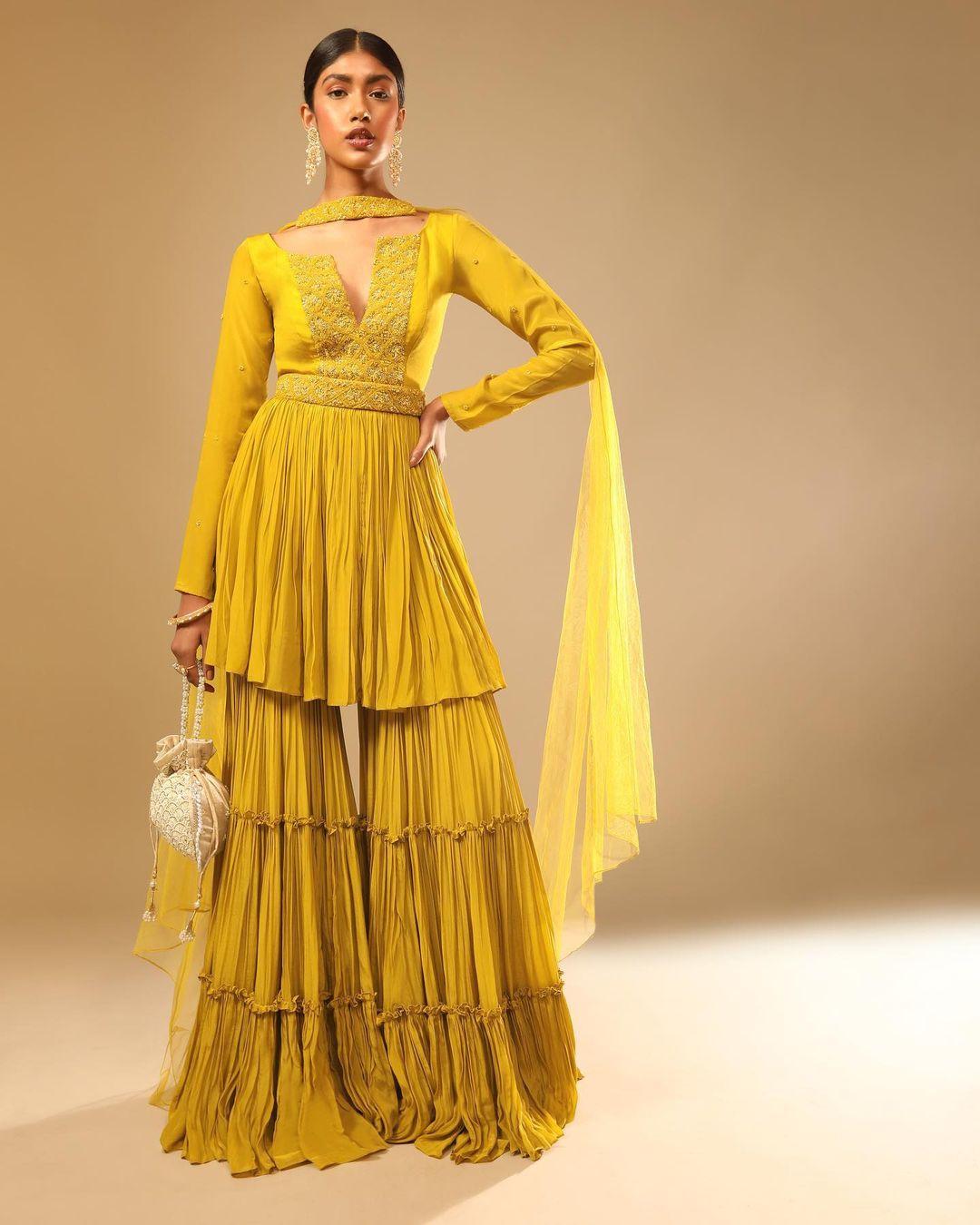 Latest Sharara Design Pakistani Lawn Dress with Short Kameez – Nameera by  Farooq