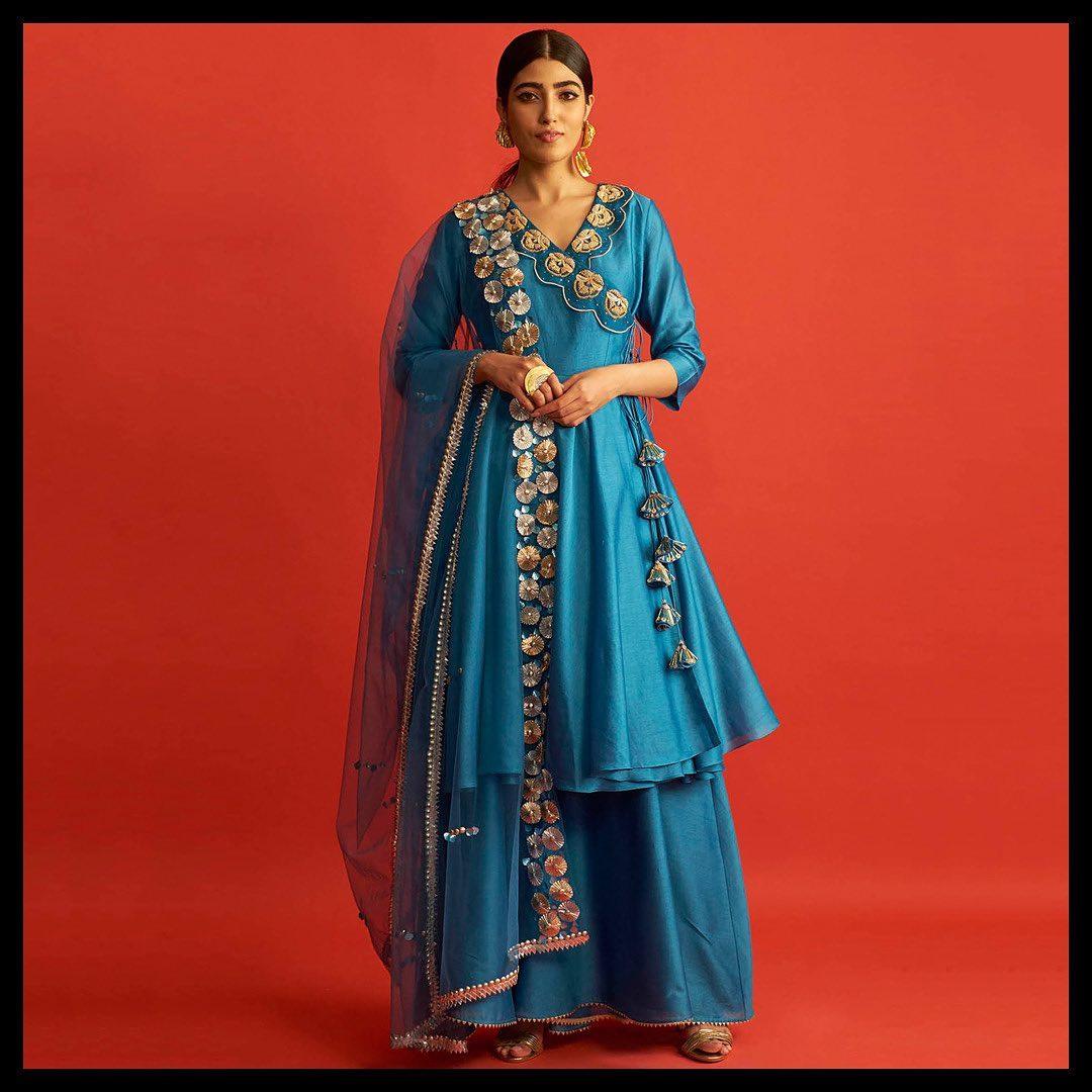 Buy online Navy Blue Embroidered Semi-stitched Sharara Suit from Suits &  Dress material for Women by Shimeroo Fashion for ₹3450 at 56% off | 2024  Limeroad.com