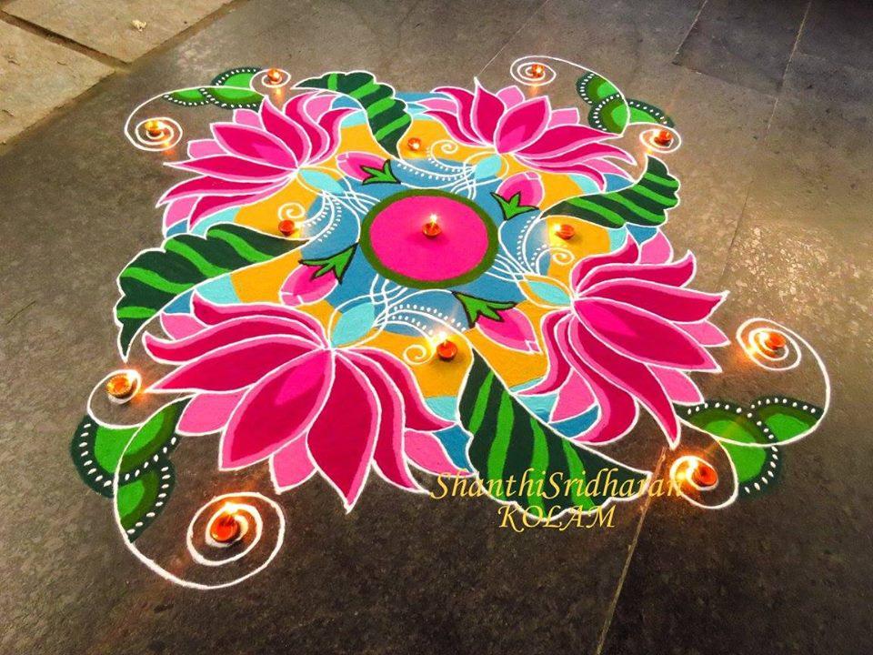 Easy Rangoli Designs for Diwali with Floral Pattern