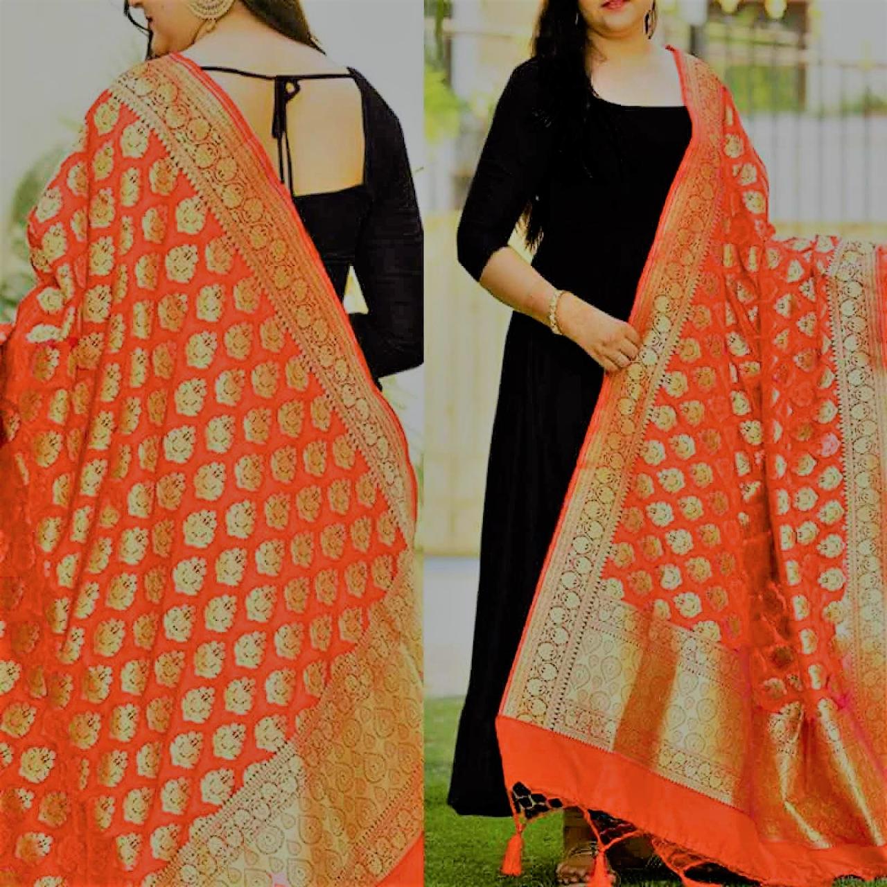 Buy Banarasi Red & Orange Salwar Suit With Heavy Dupatta Online in India at  Lowest Prices - Price in India - buysnip.com