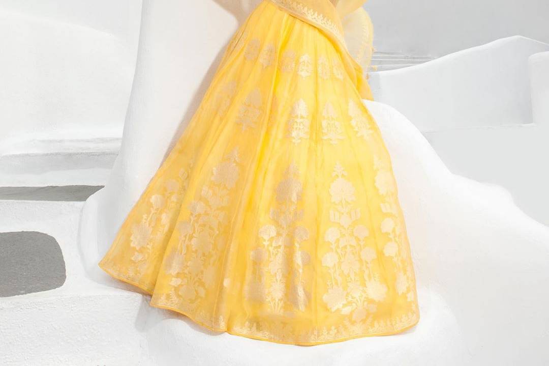 Shafnufab Women's Georgette Semi Stitched Lehenga Choli In Yellow Colo –  Shafnu Fab