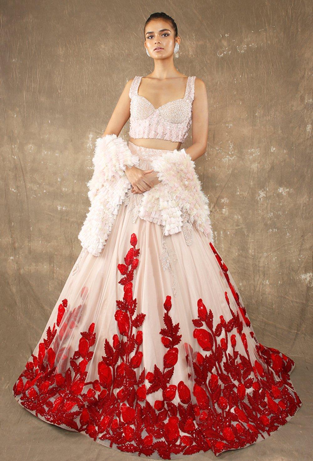 Red bridal lehenga by Manish Malhotra designer | Makeupandbeauty.com