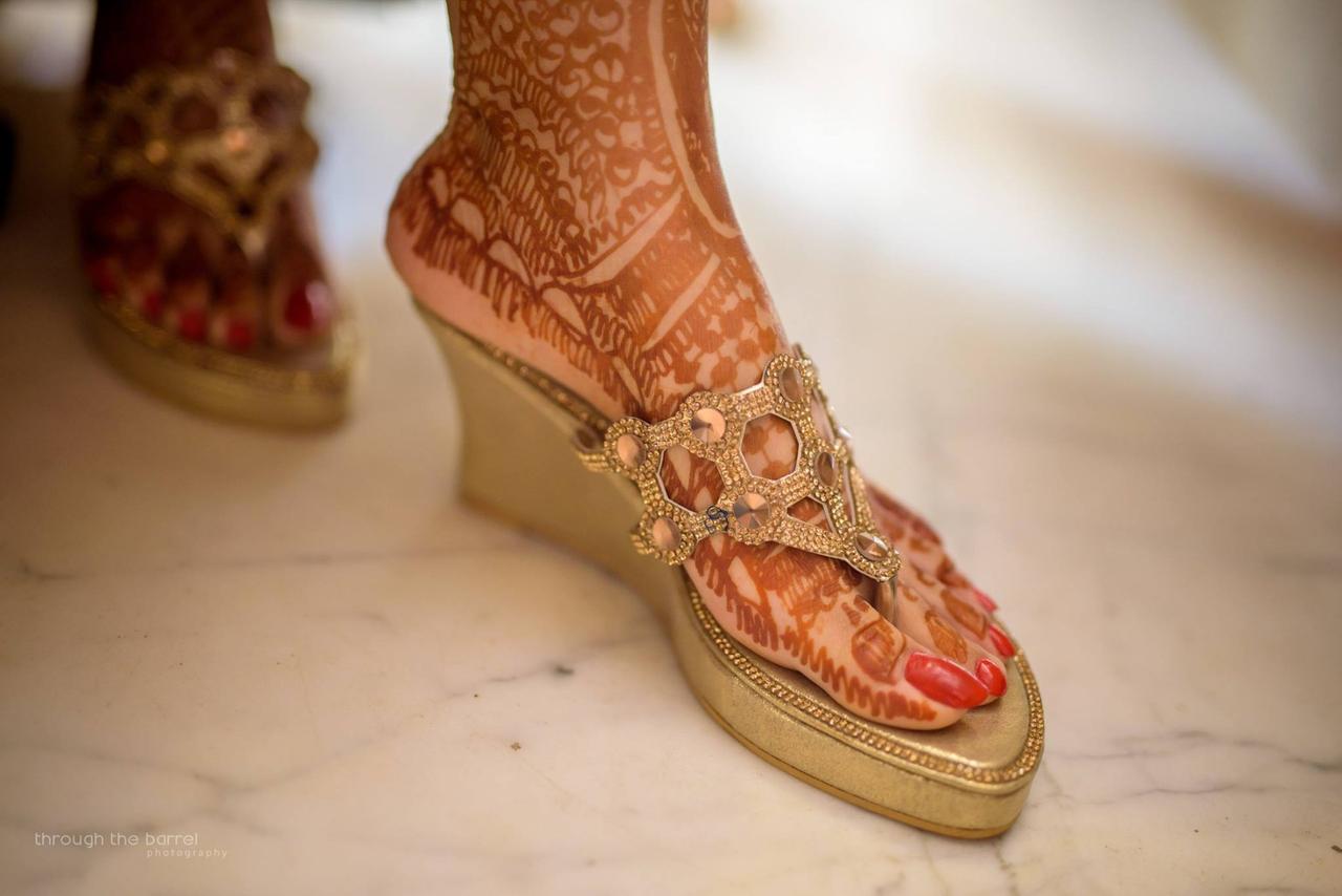 Gulshan Tone on Tone Wedges | Golden Ornate Heels for Wedding – aroundalways