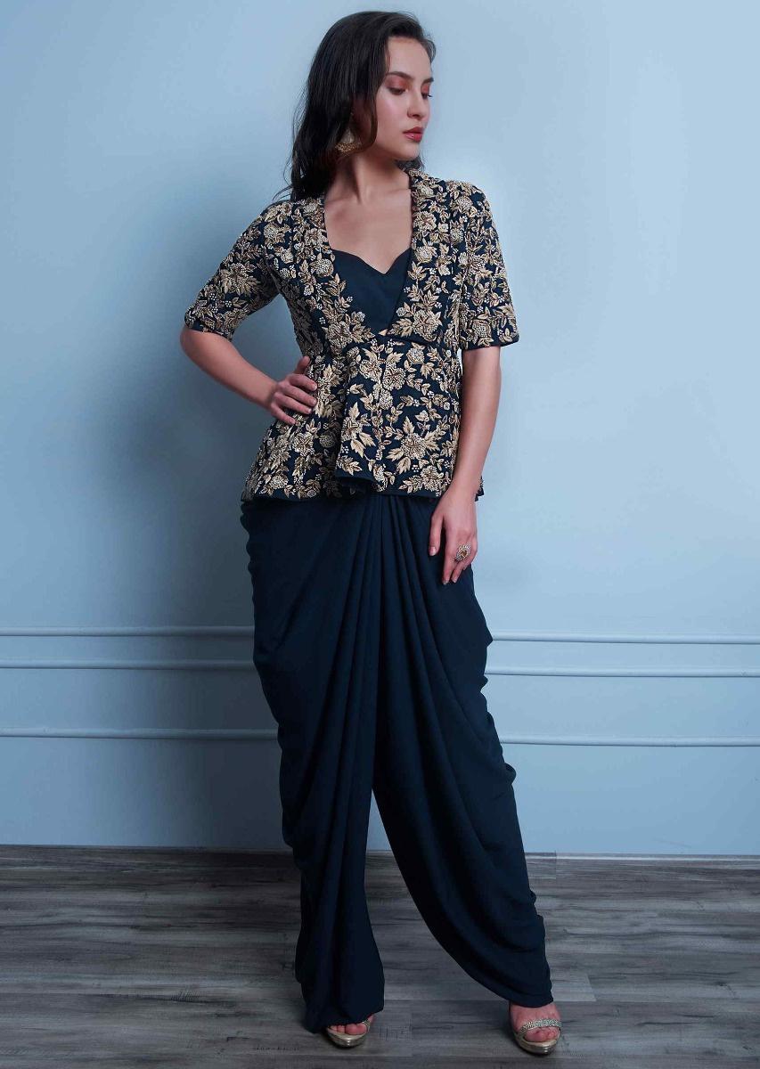 Buy Adara Khan Blue Full Sleeve Plain Kurta With Dhoti Pant For Boys Online  | Aza Fashions