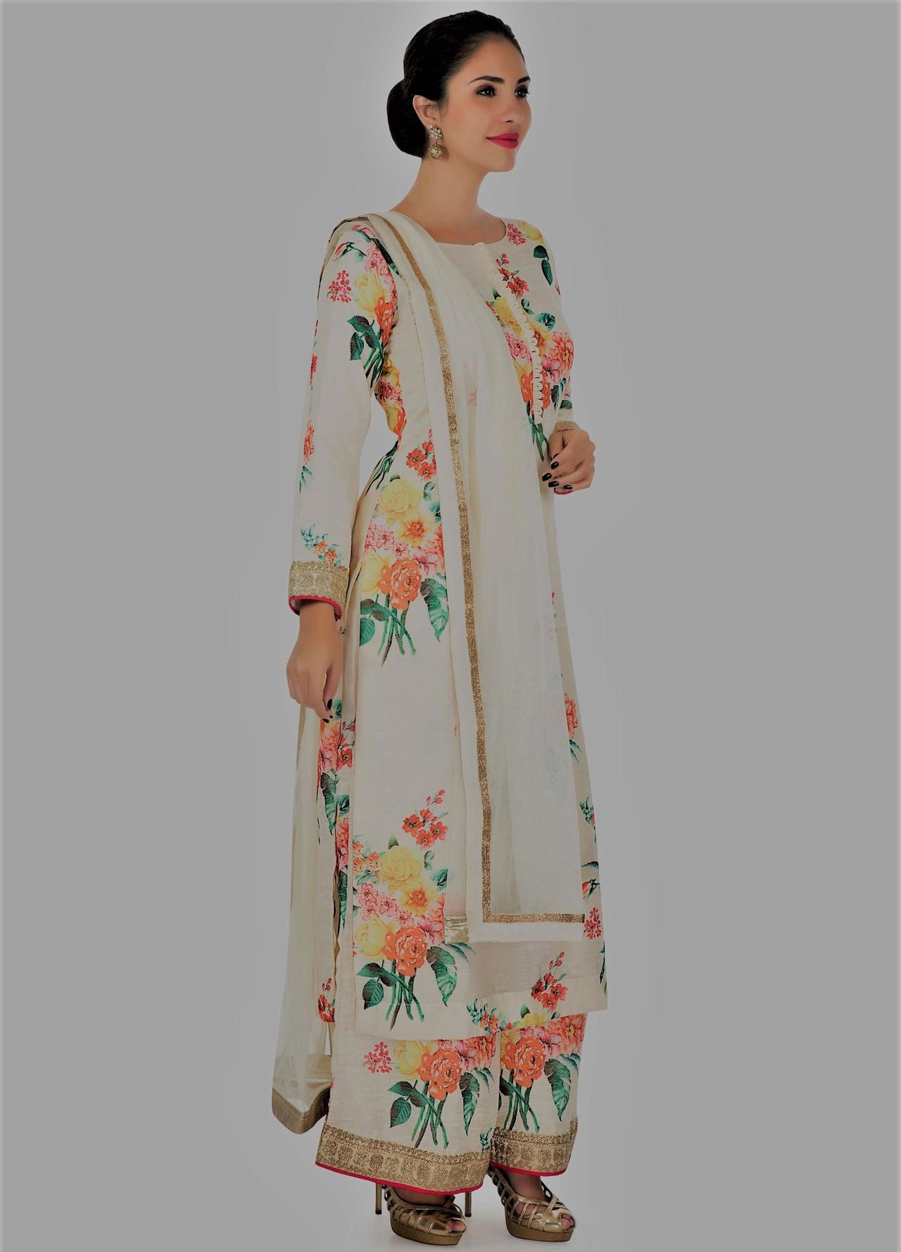 🍃Pastel shade cotton print kurta set with palazzo pants, tote bag, scr –  tarangg.in
