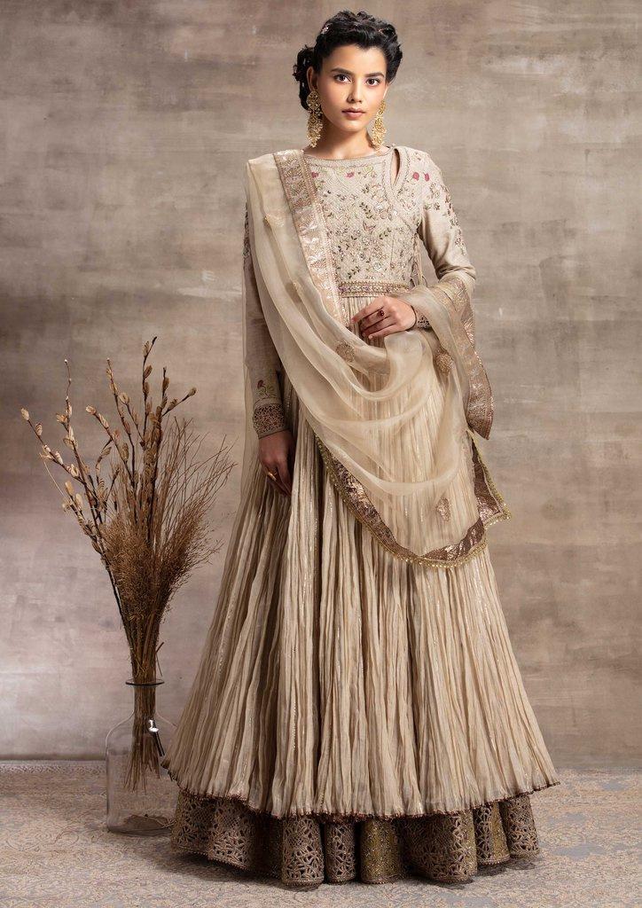 Stone with moti Bridal Lehenga Choli in Cream Velvet UK - LC6008