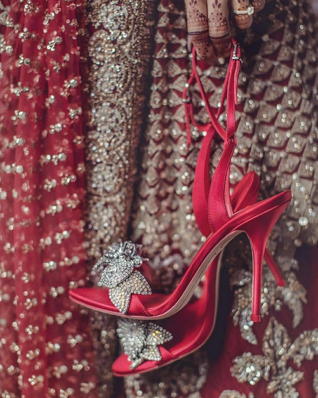 Red Bridal Wedges for women, Embroidered heels for women, Indian ethnic  footwear | eBay