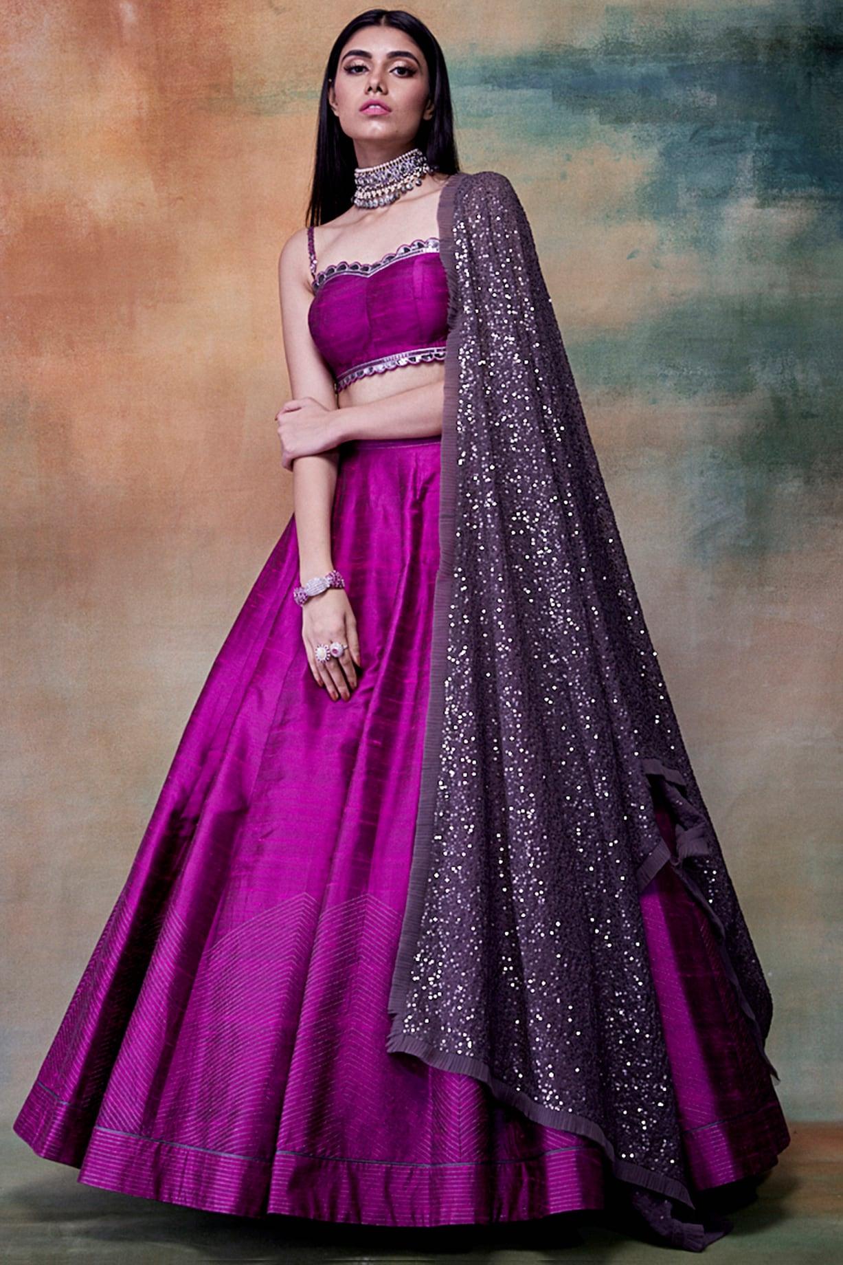 Aesthetically Purple Velvet Designer Lehenga Choli with Emellished Pea –  BharatSthali