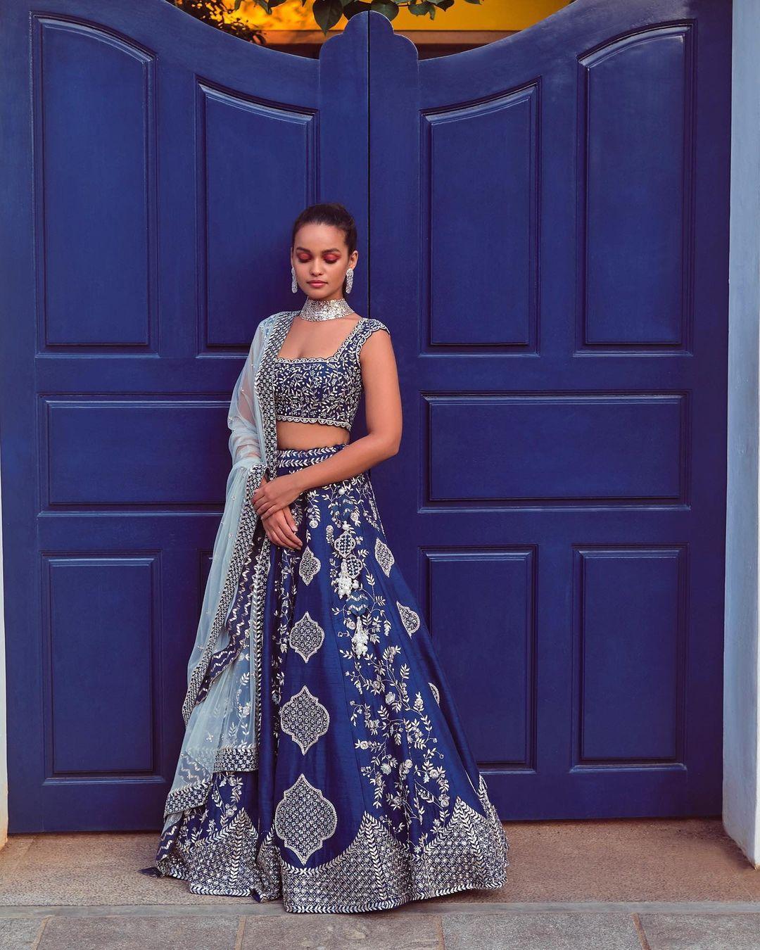 Dark Blue Designer Heavy Embroidered Bridal Lehenga | Saira's Boutique