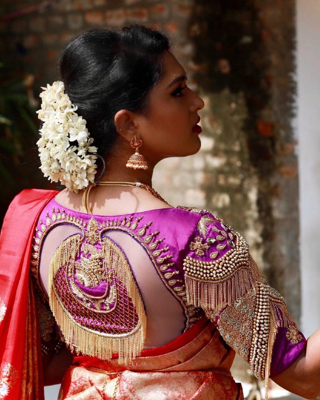 Anaira Zirconia Earrings for Saree - Pink | FashionCrab.com