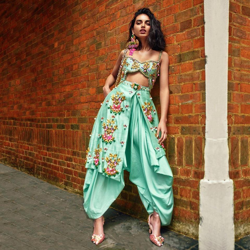 House of Misu | Torana Embroidered Peplum Top with Dhoti Pants - Sylk