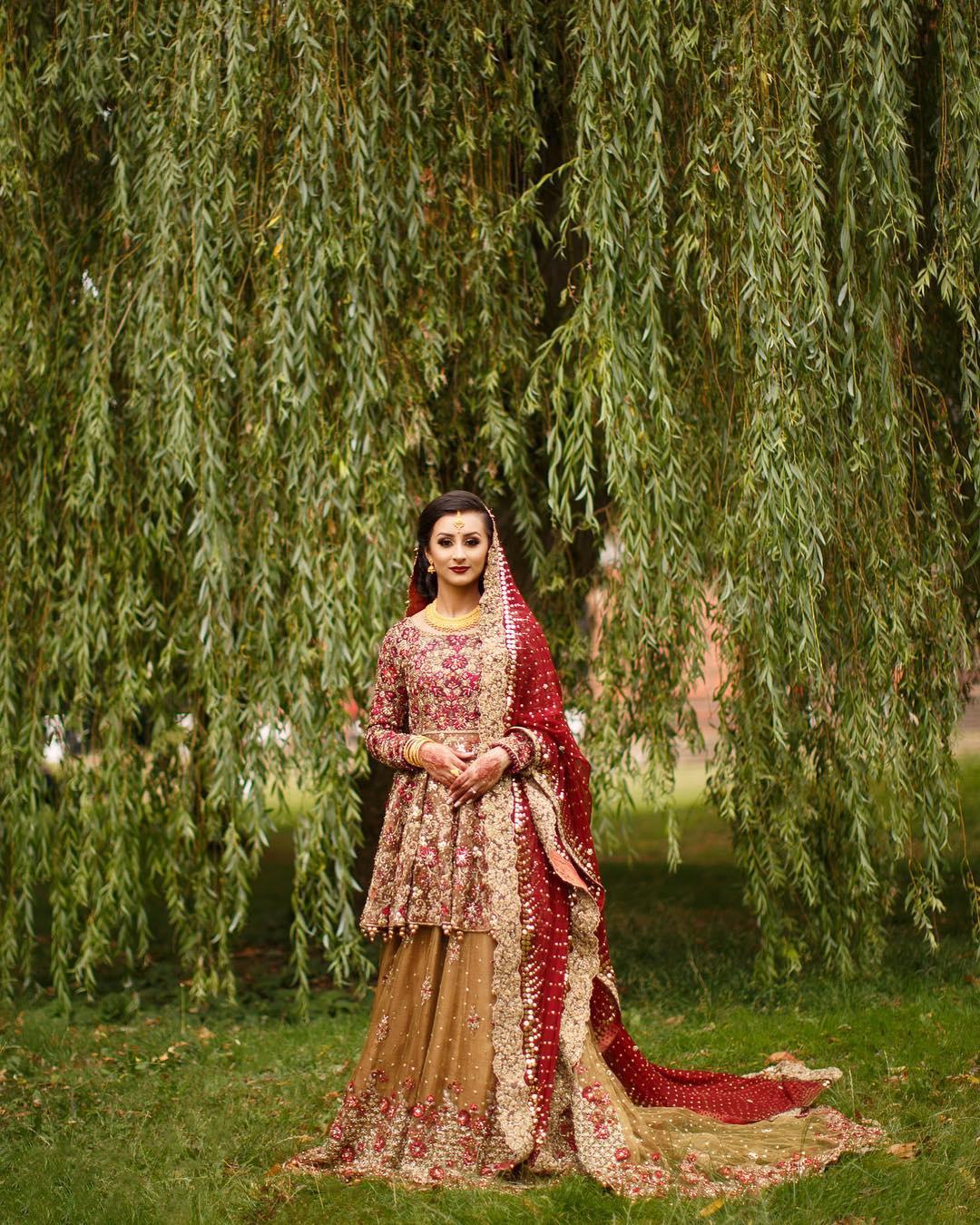 Maroon and Red Lehenga Maxi Dress Pakistani Bridal Wear – Nameera by Farooq