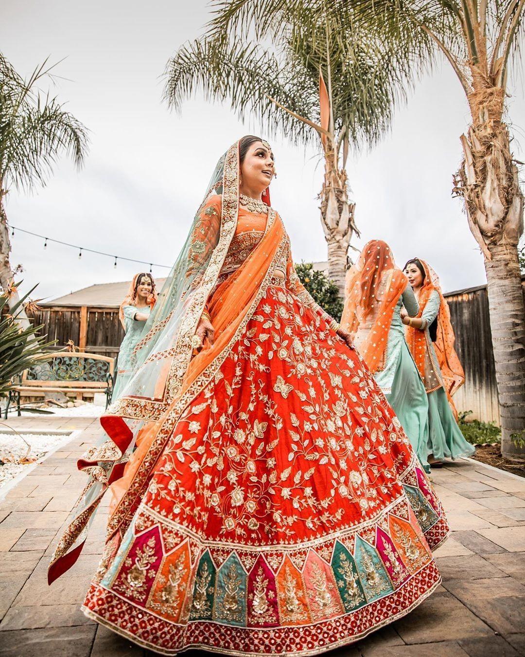 Light Peach and Pink Silk Bridal Lehenga