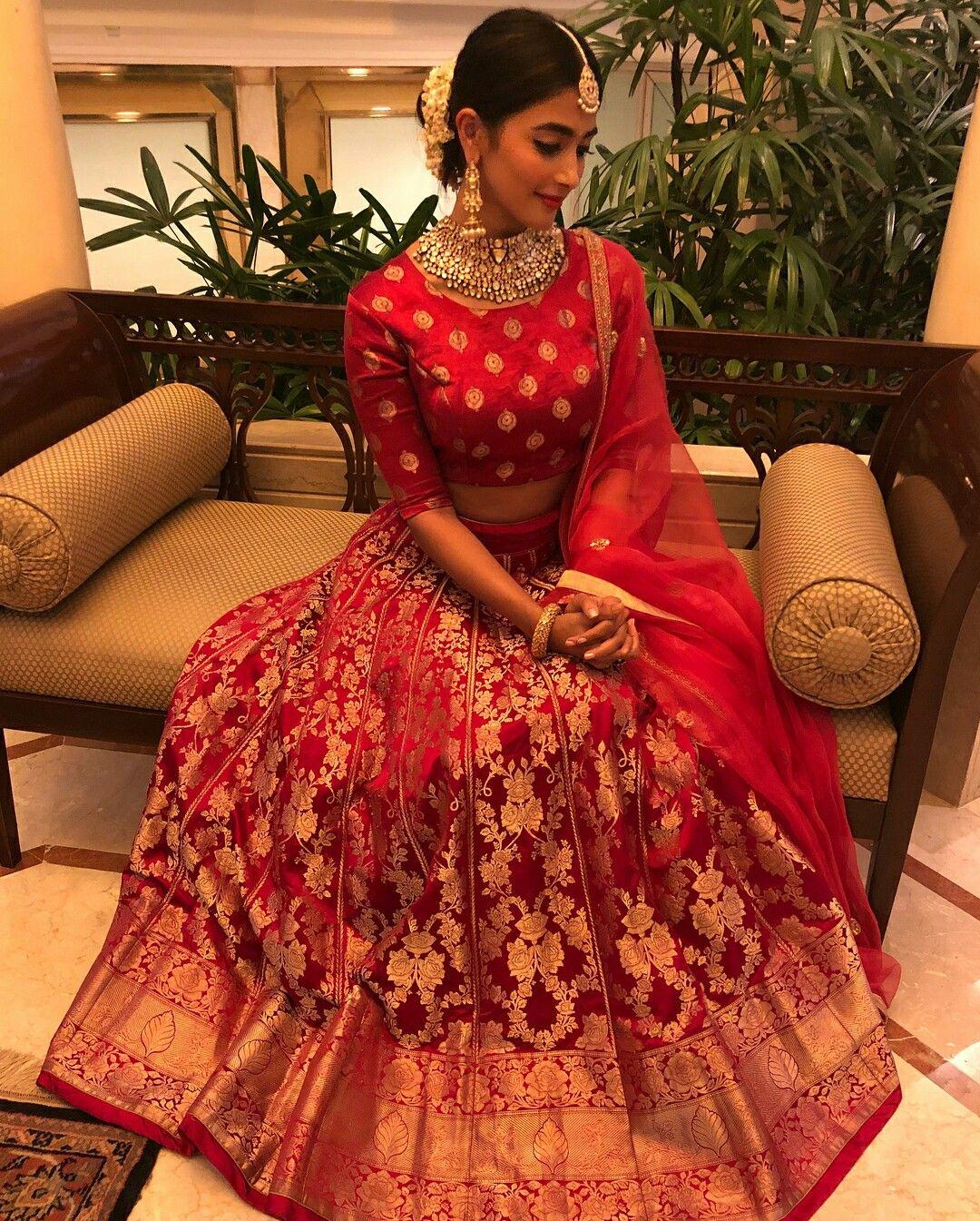 71737 banarasi silk pooja hegde red