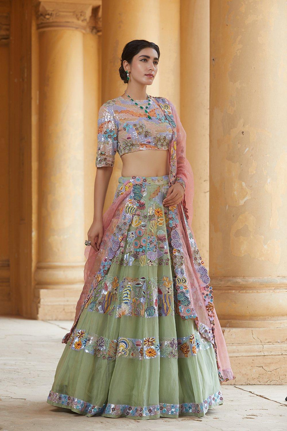 Top 51 Engagement Dresses For Bride-To-Be (Trending To Latest Ones  Included) | Designer lehenga choli, Party wear lehenga, Silk lehenga