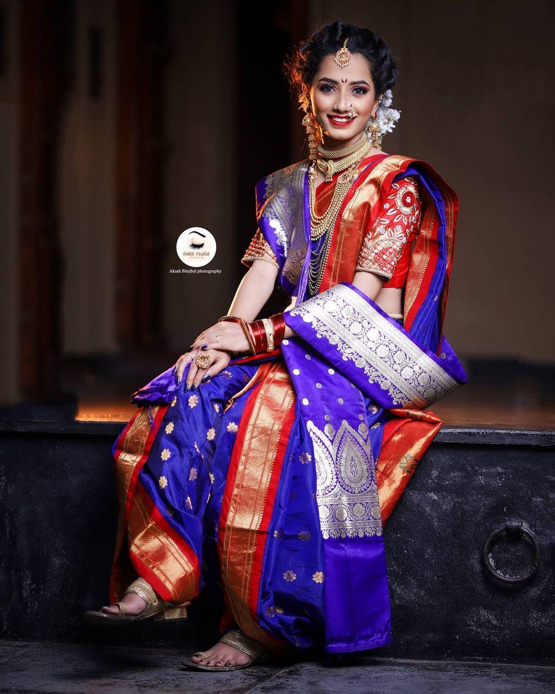 85837 navari look makeover by sakshi indigo red