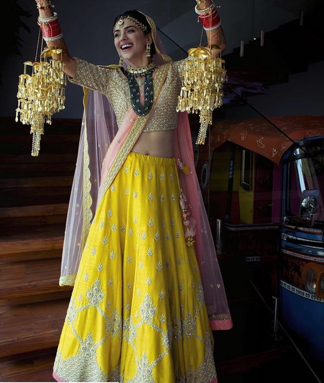 mustard yellow lehenga for haldi or mehendi | Yellow lehenga for haldi,  Haldi outfits, Haldi ceremony outfit