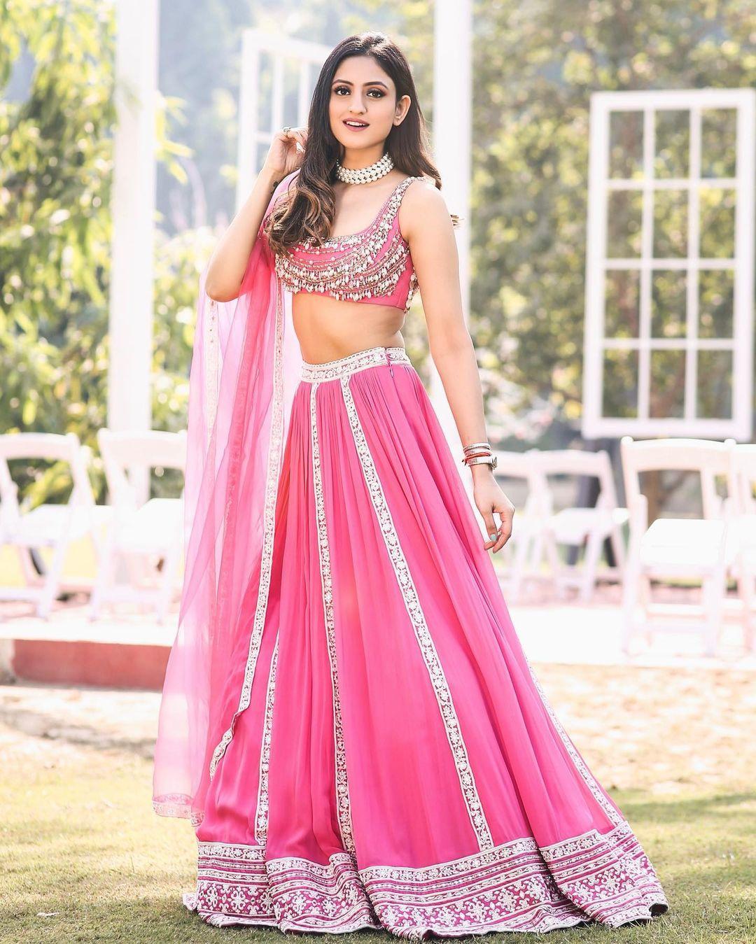 Buy Pink Lehenga Georgette Embroidered Material Sweetheart Overlap Set For  Women by Merge Design Online at Aza Fashions.