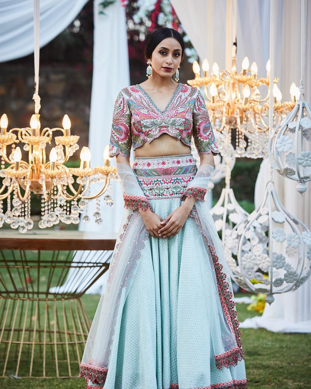 Buy Grey And Blue Shaded Lehenga Choli Set Online. – Odette