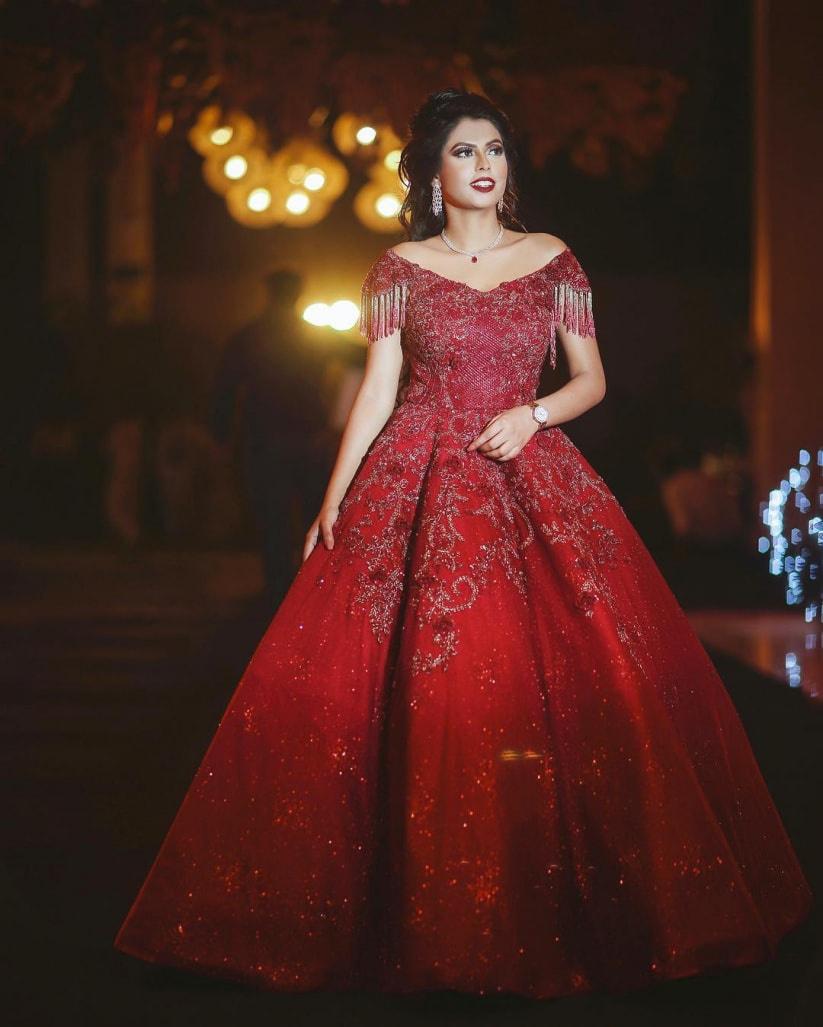 G340, Luxury Red Short Front Long Back Trail Ball Gown, Size (All)PP –  Style Icon www.dressrent.in