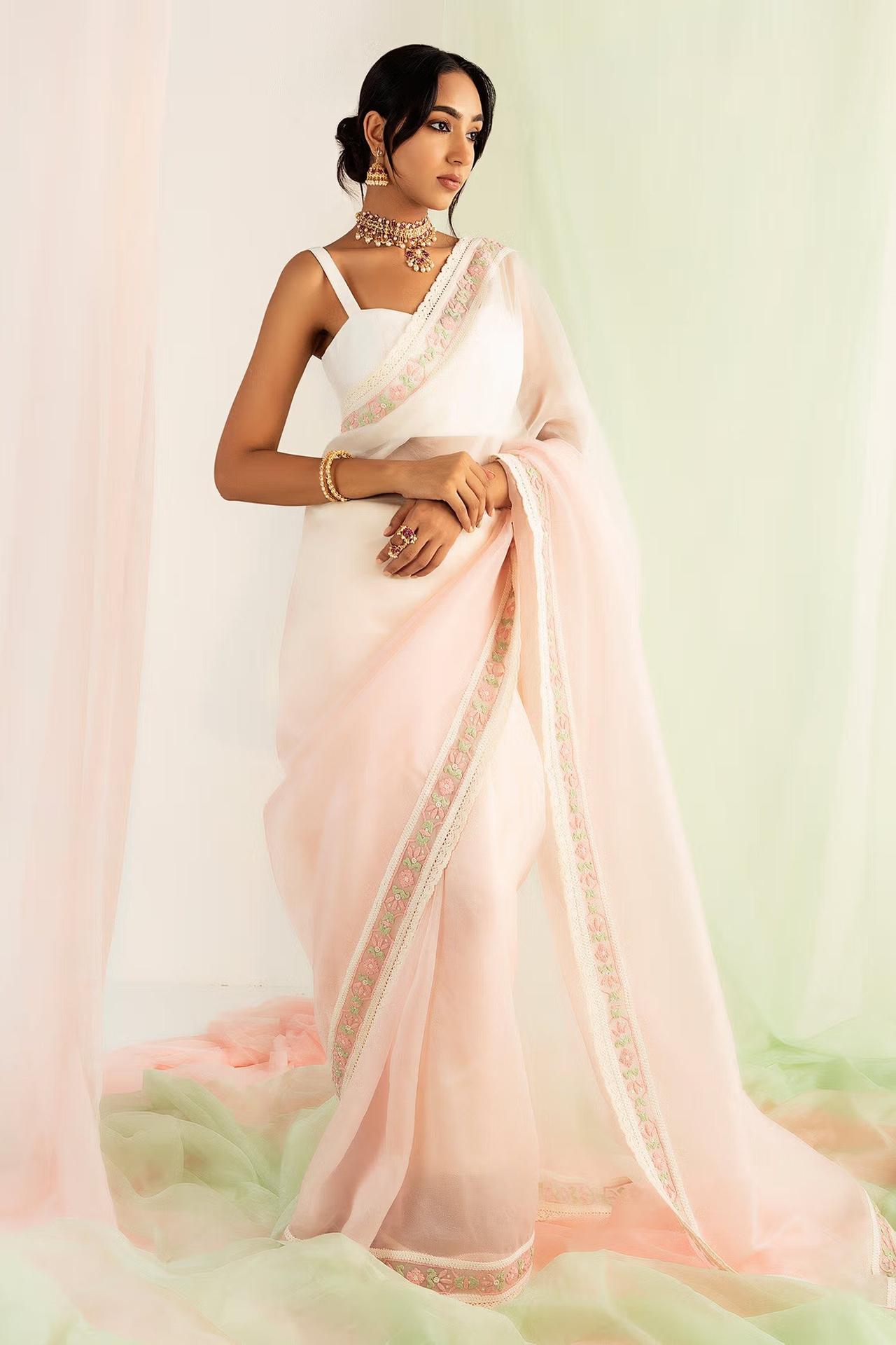 Exclusive Wine Organza Silk Embroidery & Sequence Work Saree