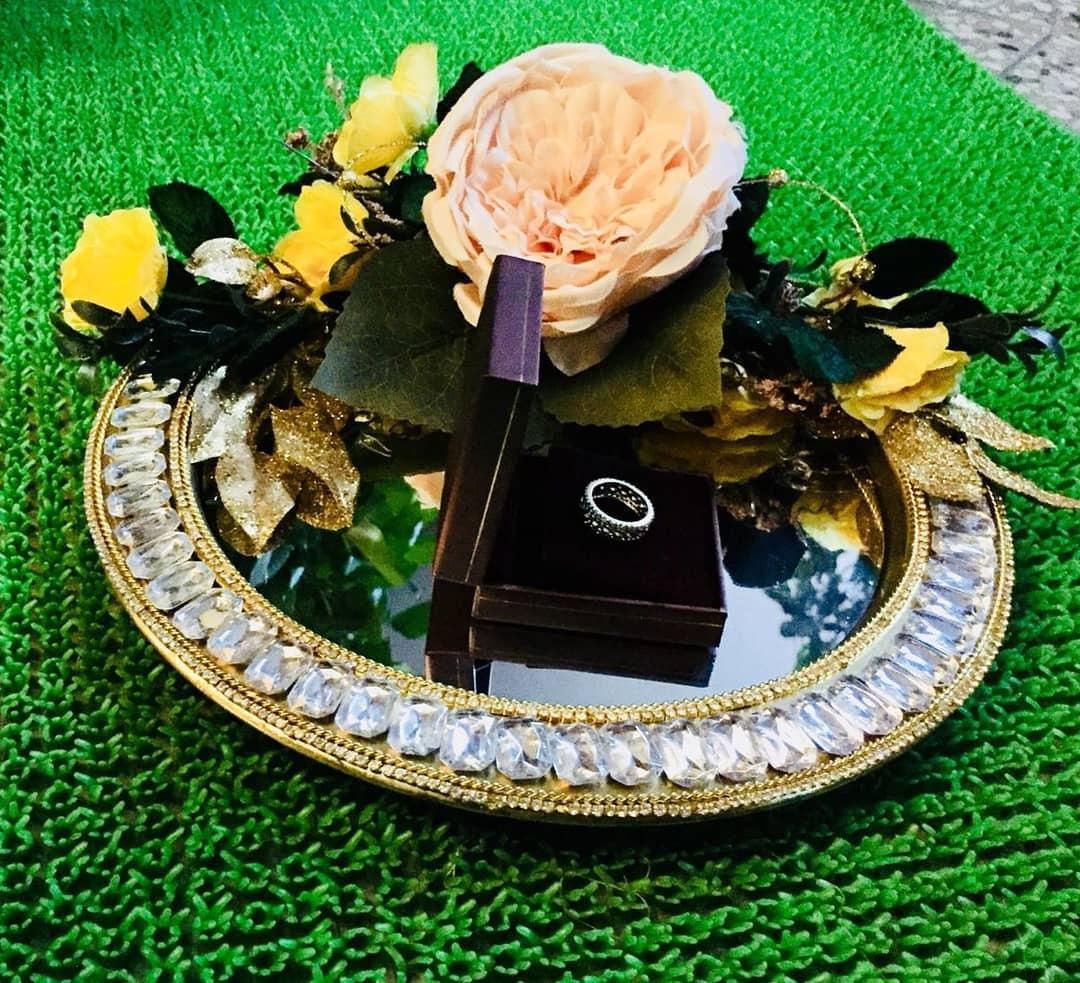 Buy Mridang Classic Designer Handmade Engagement Ring Tray Ring Holder  Platter With Customise Name (Anniversary/Engagement/Wedding Ring Platter/Decorative  Tray/Marriage Decor)- 10X10X8 Inch, multi-colour Online at Low Prices in  India - Amazon.in