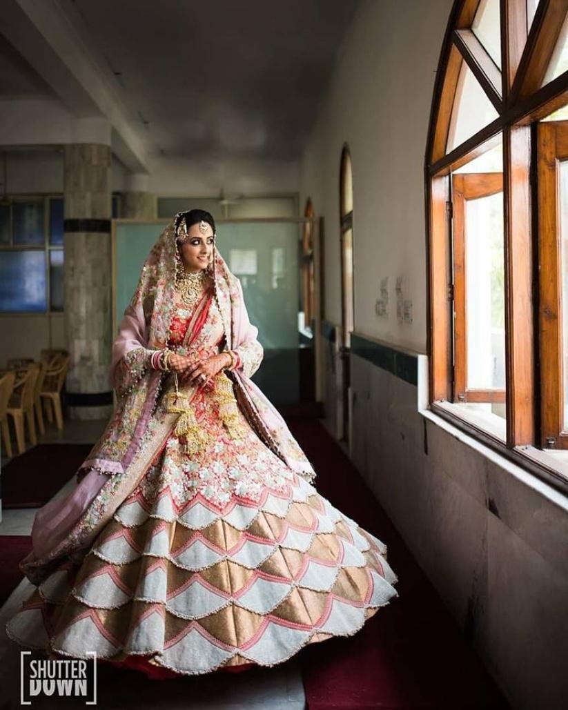 Organza Material Yellow Colored Floral Print Lehenga