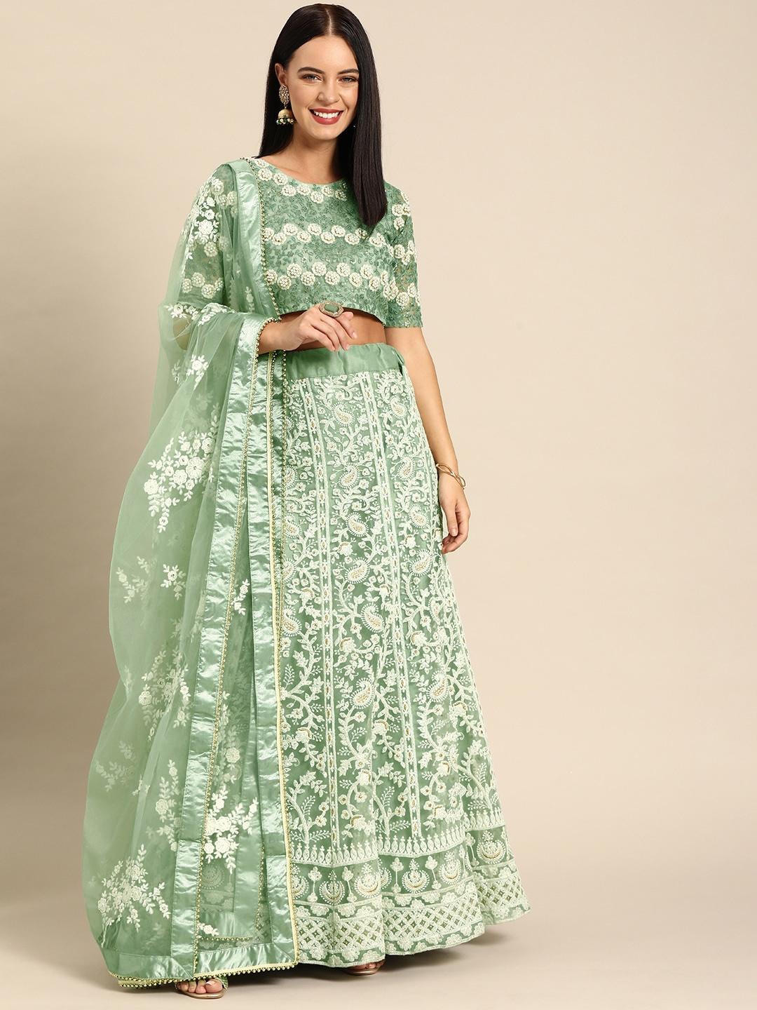 Net Embroidered Lehenga in Dark Green – Common Kiwi