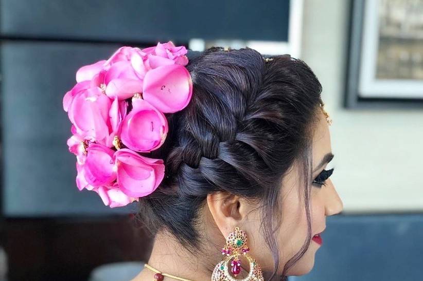 antique juda hairstyle for bridal with real red rose - YouTube