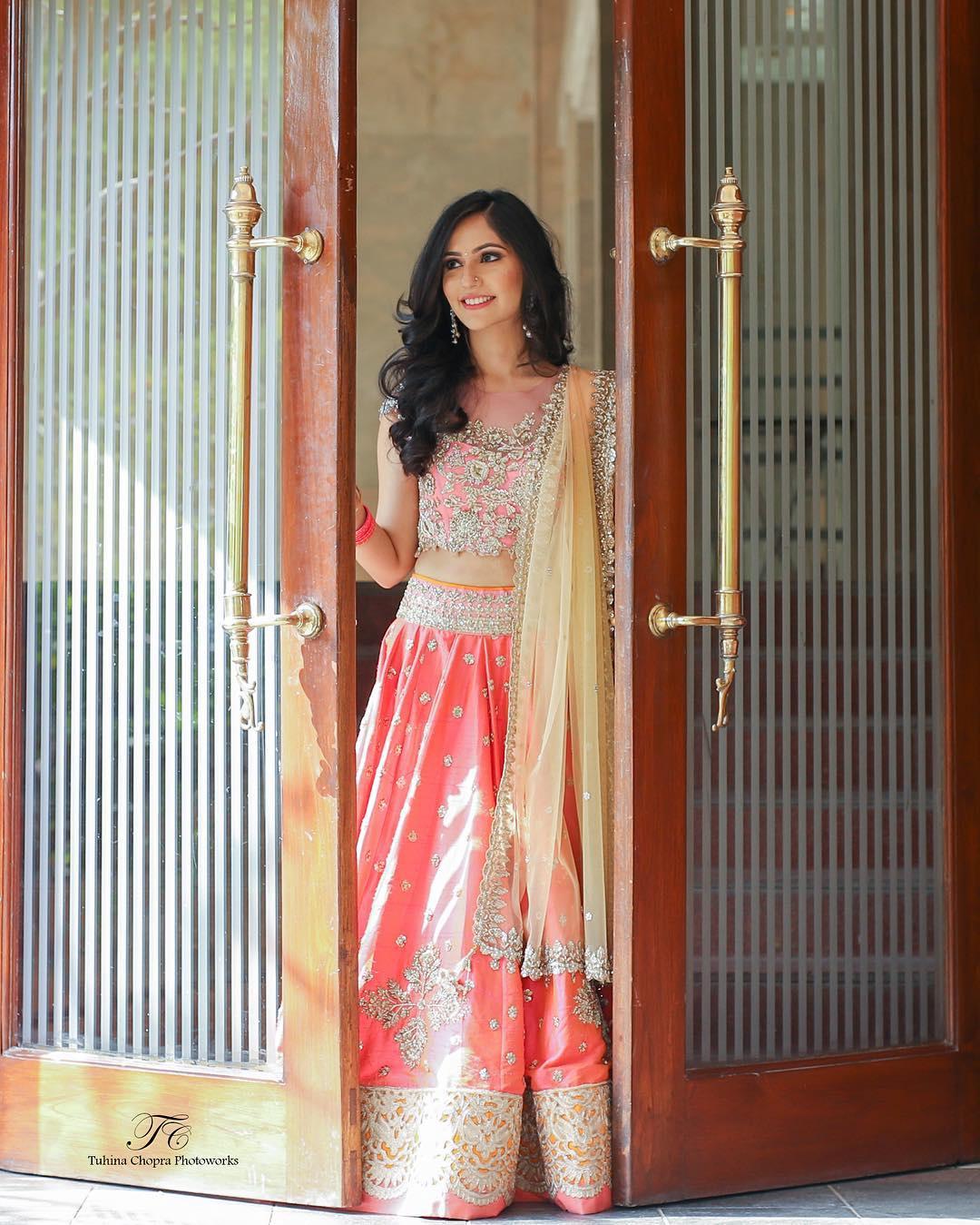 Peach Soft net Lehenga with Organza Dupatta - Rent