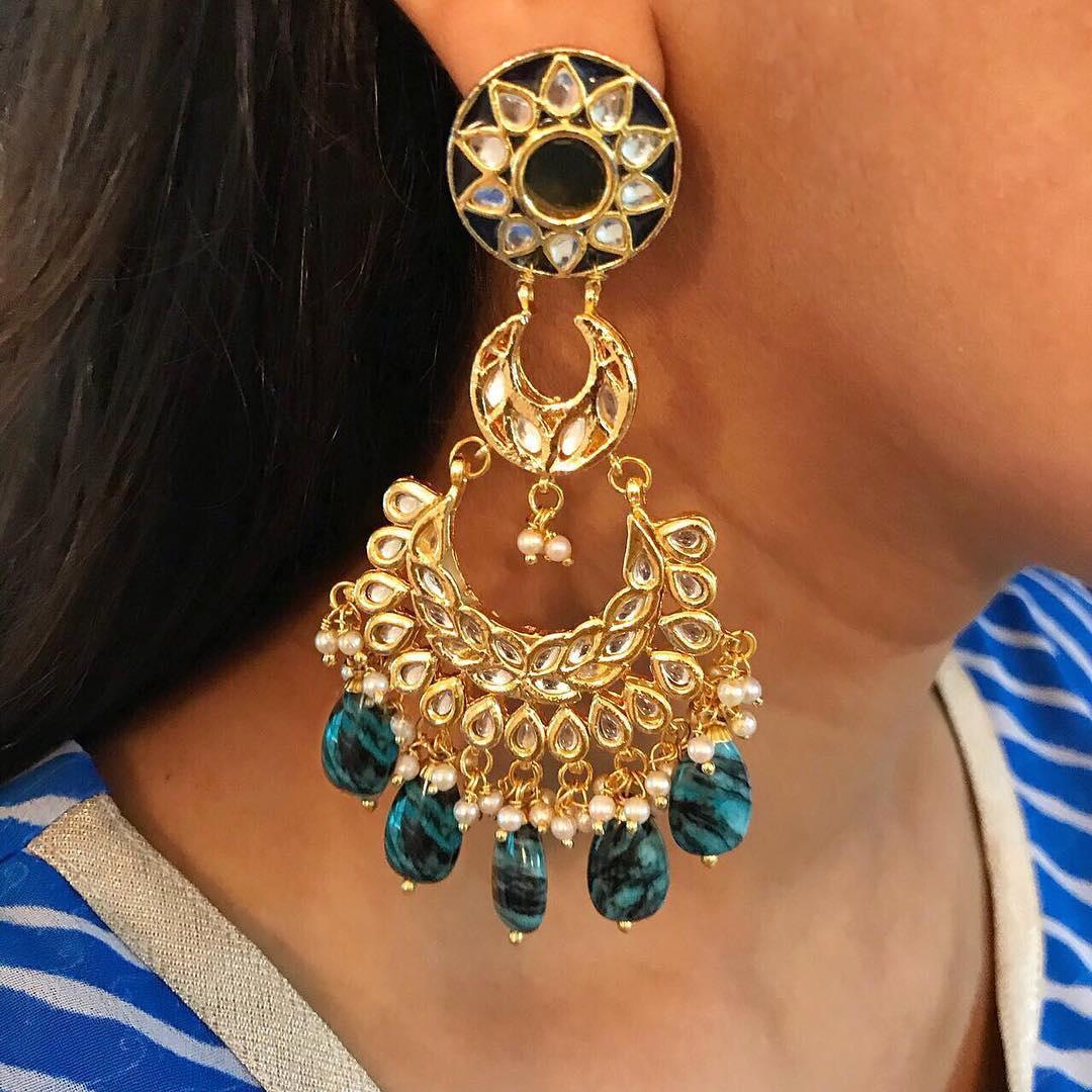 Gold Plated Pearl Chandbali Earrings Design by Kiara at Pernia's Pop Up  Shop 2024