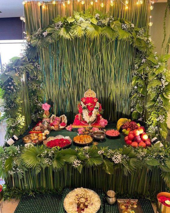All Green Ganesh Chaturthi Decoration