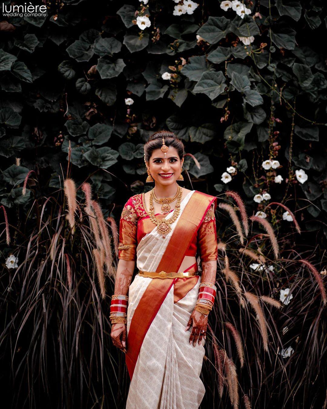 White and 2025 red wedding saree