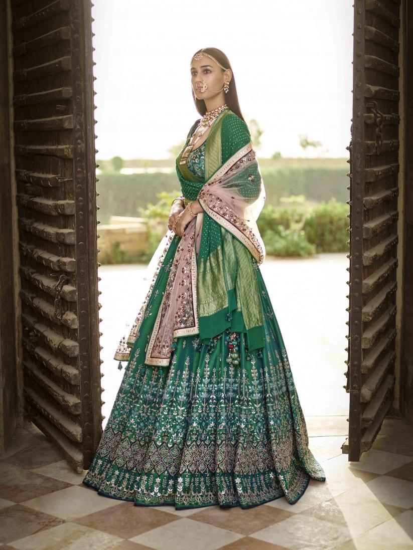 Buy Wedding Wear Gajri Embroidery Work Banarasi Silk Lehenga Choli Online  From Surat Wholesale Shop.